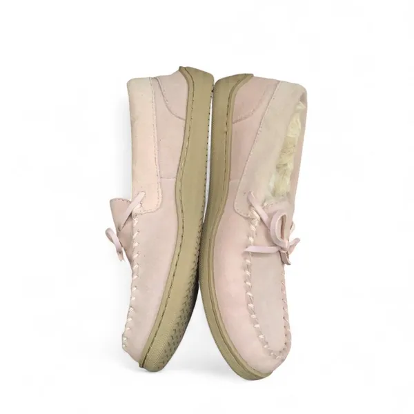 NEW MySlippers MyPillow Blush Pink Leather Suede Bow Moccasins Faux Fur Moc Loafers Cozy Memory Foam Sz 7 New without tags - Image 3