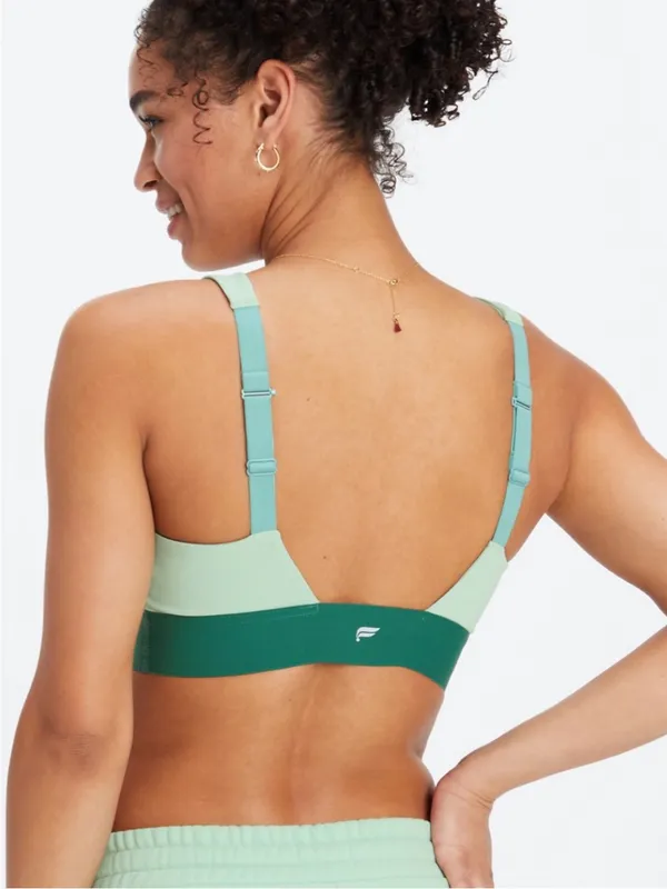 Fabletics All Day Everyday Sports Bra Womens Mint & Dark Green V-Neck Sports Bra - Image 3