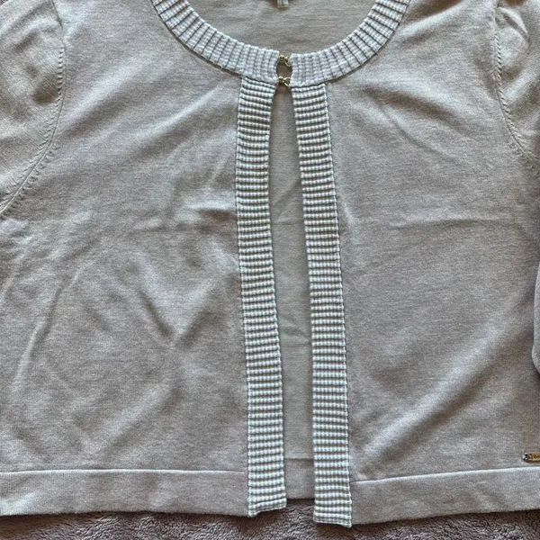 Calvin Klein Womens Beige Bell Sleeve Cropped Cardigan Sweater Size Large - Image 4