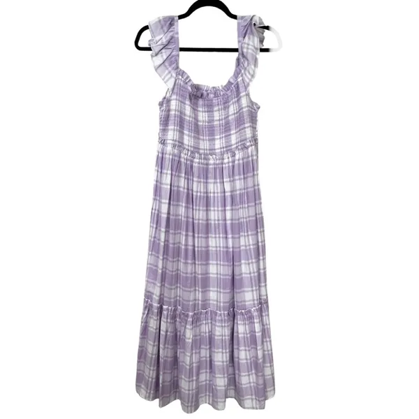 Main Strip Smocked linen type gingham plaid dress - Image 5