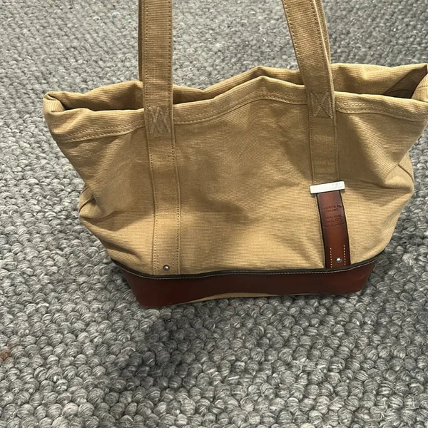 Polo Ralph Lauren Vintage 90's Canvas leather Tote Bag Multi Pocket Khaki - Image 2