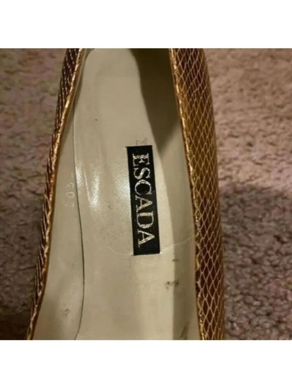 Vintage Escada Gold Metallic Snakeskin High Heel Shoes - Image 4