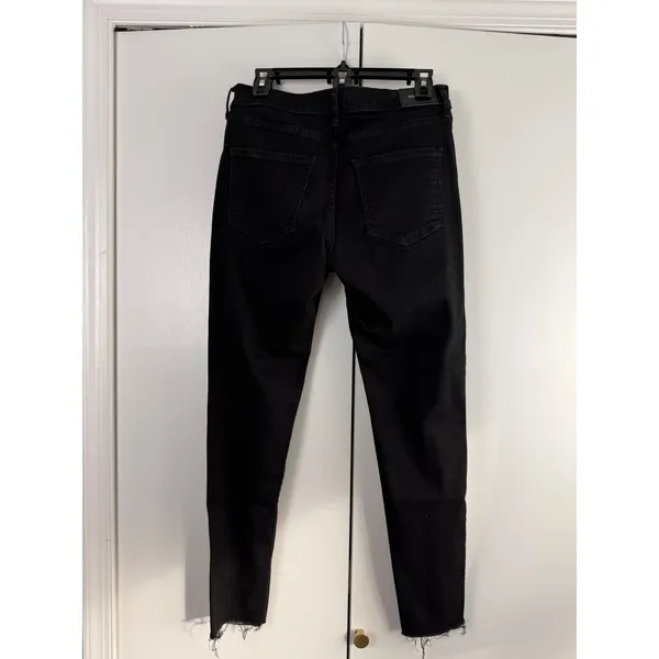 Express Mid Rise Skinny Jeans Black Distressed Raw Hem Women Size 6R‎ - Image 3