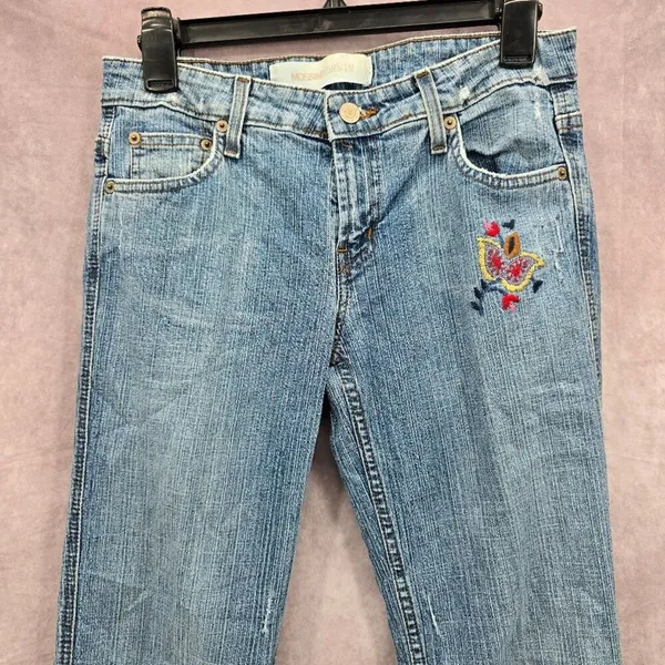 Mossimo Supply Co Denim Blue‎ Jean Flare Bottoms Floral Pants Junior Size 7 - Image 2