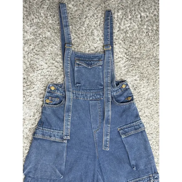 N.1LA Women’s Barrel Leg Denim Overalls Size M Y2K Cargo Jeans Multi Pocket - Image 6