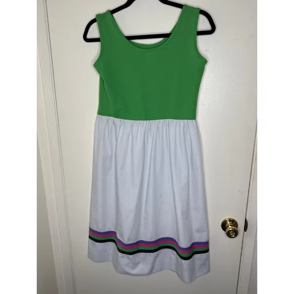 Vintage 70s Toni Petite Colorblock Midi Dress Green White Striped Vibrant Mod 8P - Image 5