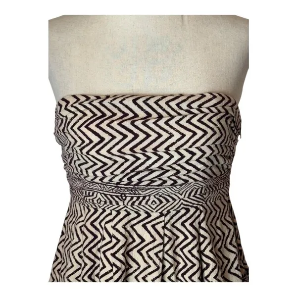 Anthropologie Edme & Esyllte Dress‎ Women 0 Ivory Brown Strapless Hypnotic Maxi - Image 6