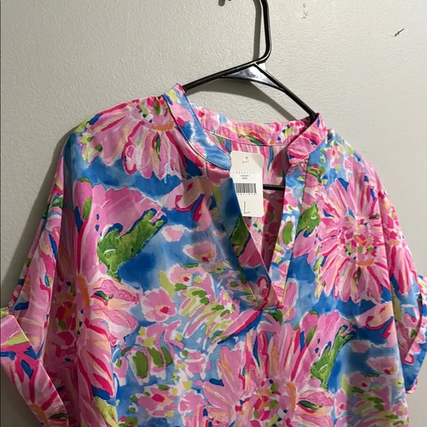 Floral Pink and Blue Women's Top - Image 3