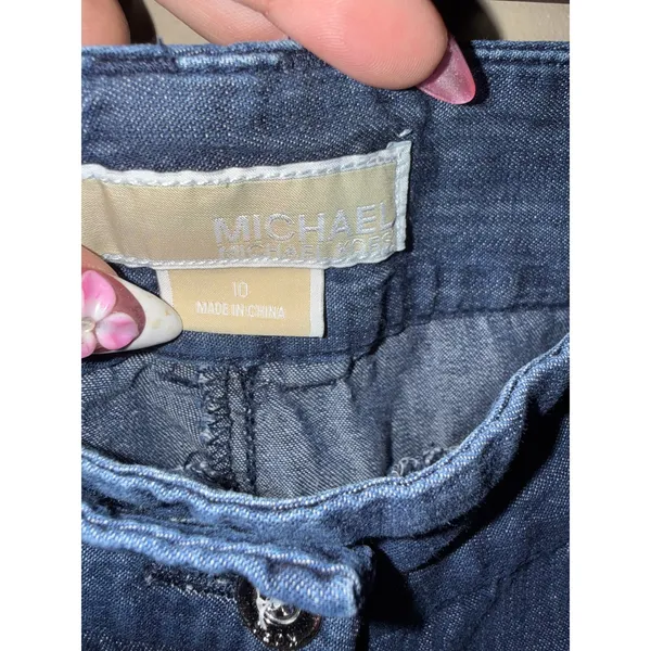 Michael Kors Women Indigo Blue Wide Leg Chambray Denim Trousers Pants Size 10 - Image 7