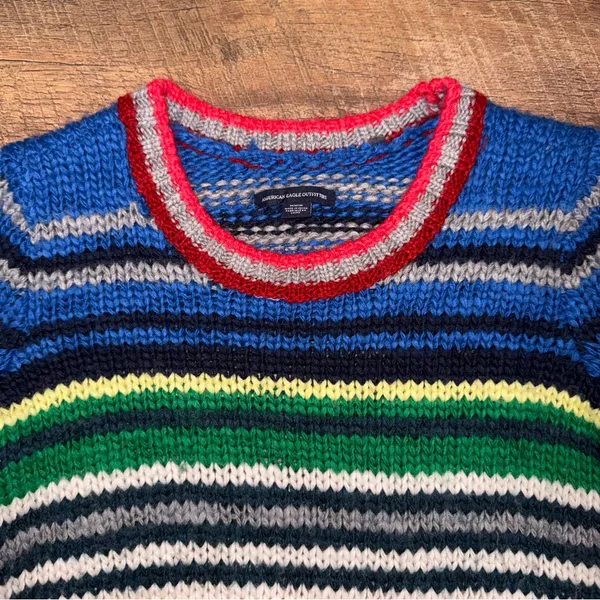 American Eagle Outfitters Colorful Wool-Blend Striped Knit Sweater Grandpa Core - Image 5