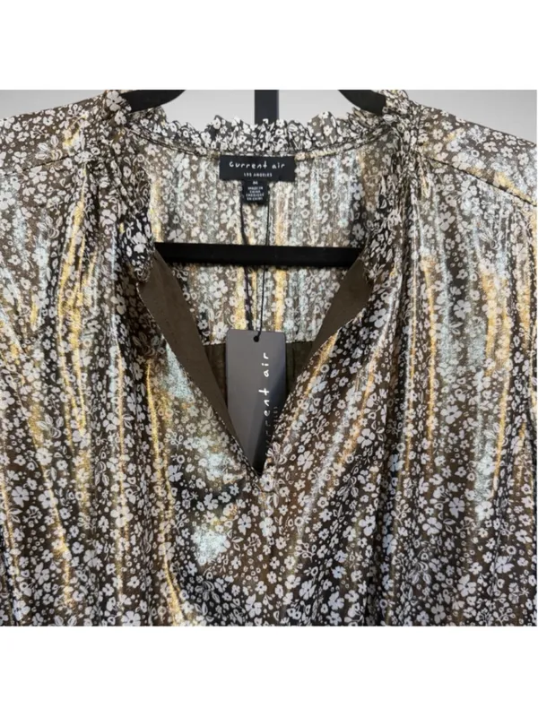 Current Air Gold Metallic Floral Midi Dress Brown Size M - Image 4