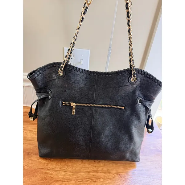 Tory Burch Marion Slouchy Whipstitch Tote Black Pebbled Leather Large - Image 7