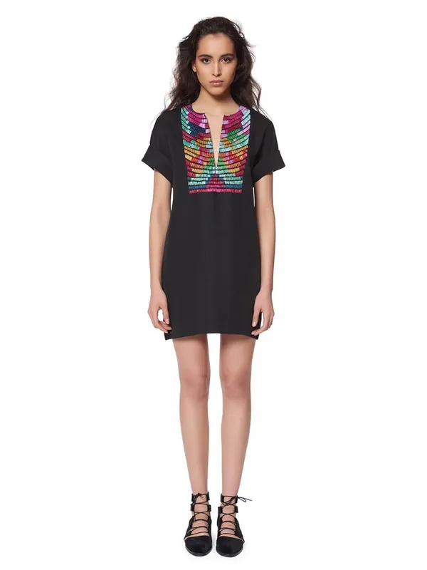 Anthropologie Mara Hoffman Radial Embroidered Tunic Dress in Black Multi Small - Image 2