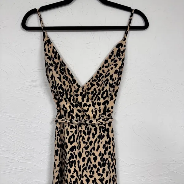 Essue Tan Animal Print Midi Dress Womens M Summer Strappy Casual Belted Classic - Image 3
