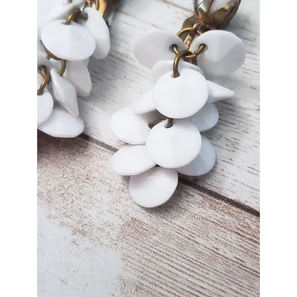 Vintage Clip On Earrings White Dangle - 1 & 5/8" Long - Image 6