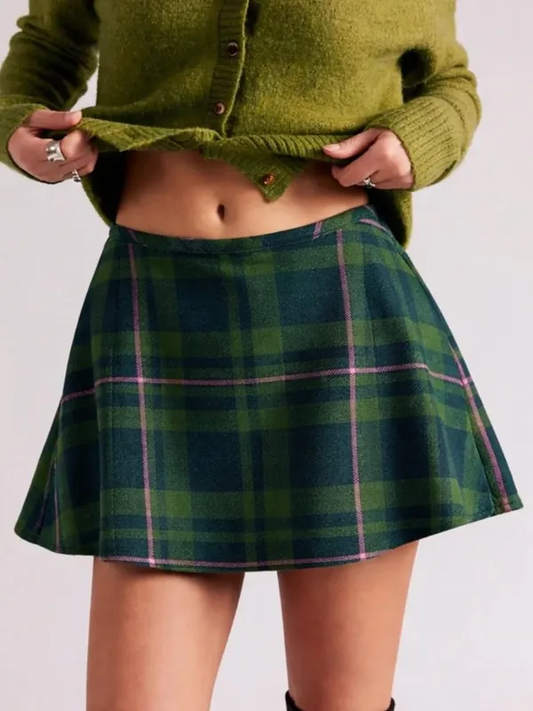 NEW Free People Paradise Found New Menswear Skort Green Dean Tartan Small - Image 4