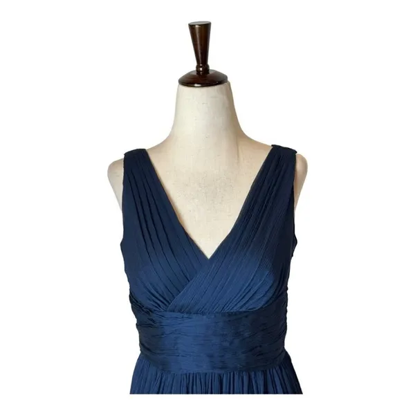 ML Monique Lhuillier Dress Women 6 Navy Blue‎ Chiffon Pleated Fit And Flare Gown - Image 3