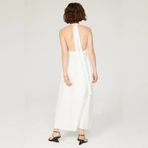 RTR Saunders Collective White Halter Maxi Slit Dress Linen Blend Size 10 - Image 2