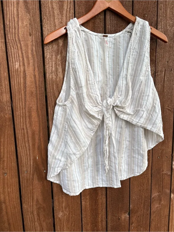 Free People White Striped Boho By My Side Front Tie Tank - Image 2
