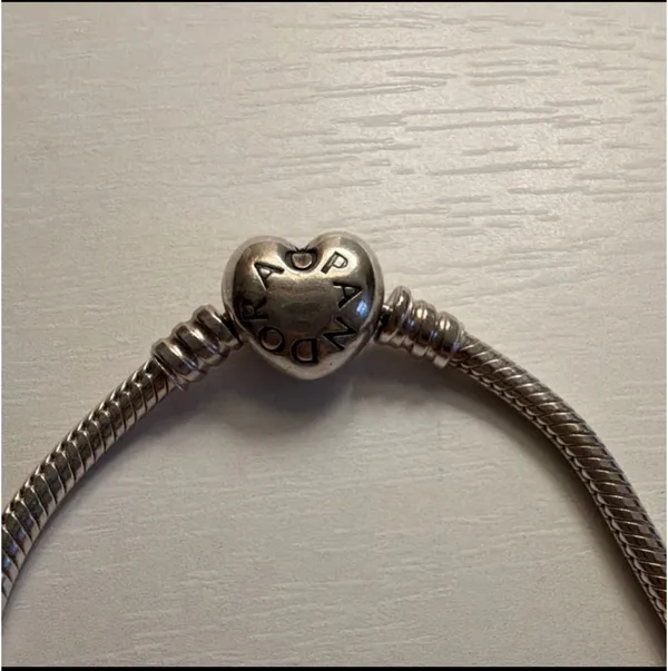 Pandora Sterling Silver Bracelet Snake Chain Heart Clasp 925 Charm - Image 2