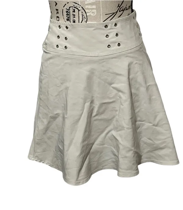 Vintage Y2K Rave Brand White Studded Skater Skirt Drop Waist Festival Boho Small - Image 3