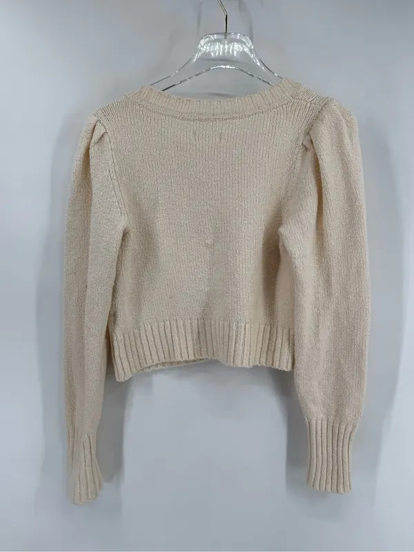 ANTHROPLOGIE | Maeve‎ Puff Sleeve Textured Cropped Crewneck - Cream size small - Image 2