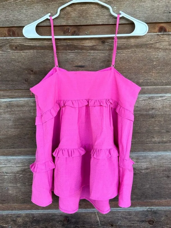 The Impeccable Pig Pink Ruffle Top - Image 2