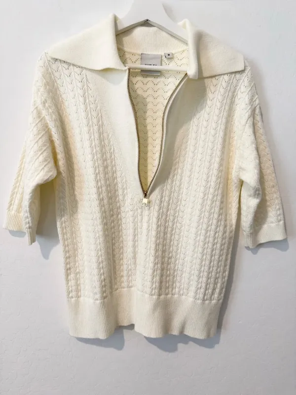 Varley Arney Half Zip Knit Polo Sweater Size Medium Pointelle Top - Image 7