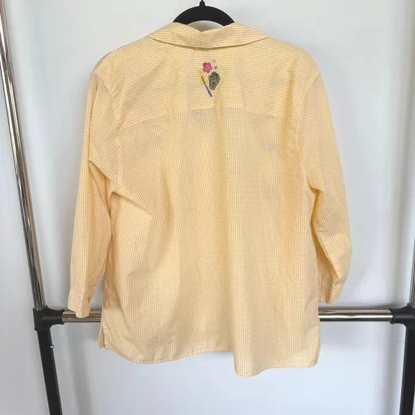 Vintage Butter Yellow Garden Top Floral Grandma Button Down 3/4 Sleeve Blouse XL - Image 3