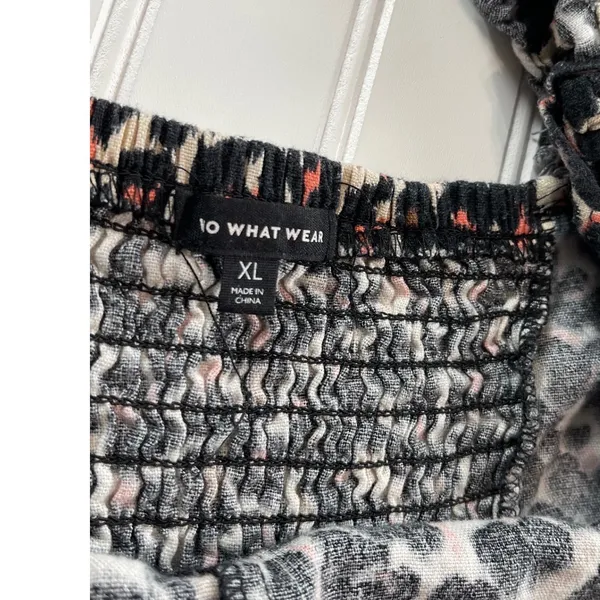 Who What Wear Animal Print Linen Blend Square Neck Puff Sleeve Mini Dress XL - Image 7