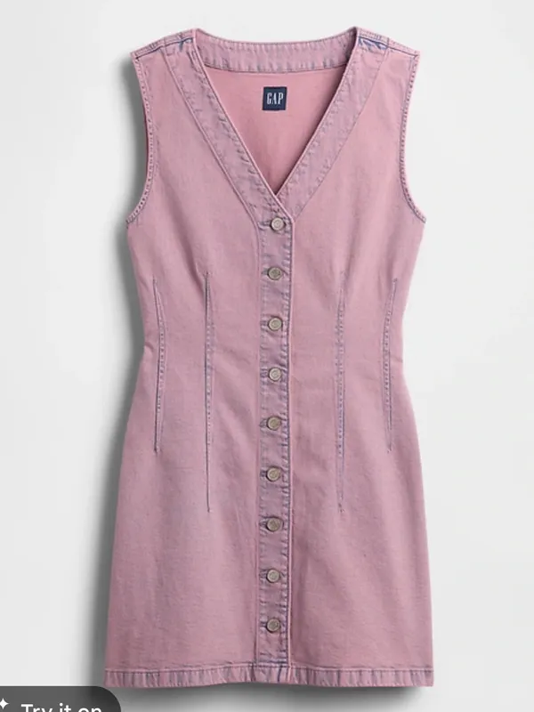 Gap Womens Mauve Purple Acid Wash Button Down Denim Mini Dress Medium - Image 6
