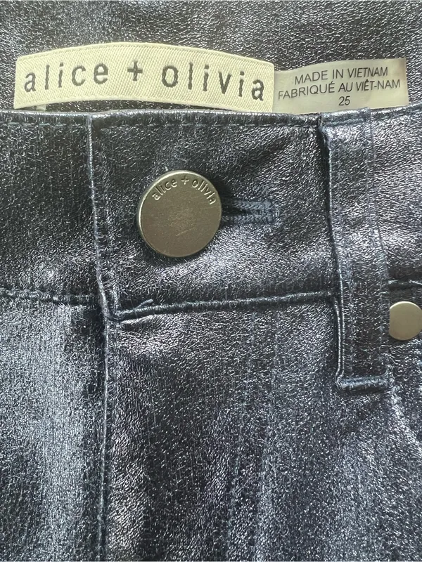 Alice + Olivia Metallic Blue Faux Leather Straight Leg Pants Size 25 - Image 4