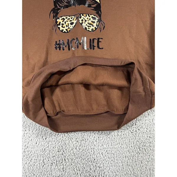 SheIn Mom Life Sweatshirt Women M Oversized Graphic Comfy Cheetah Messy Bun Motherhood - Image 11