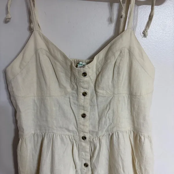 Aerie‎ Linen Blend Button Down Tie Strap Mini Dress Cream Size XS Boho Festival - Image 2
