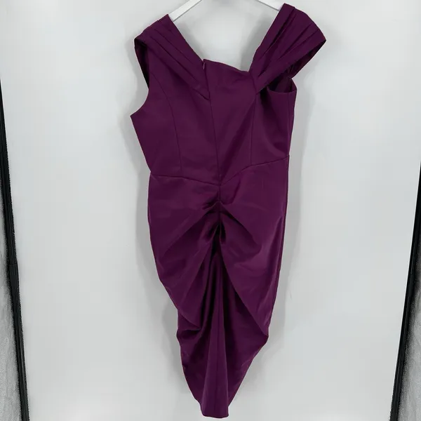 Lavish Alice Mya Midi‎ Dress Size 14 Off Shoulder Cocktail Satin Ruched Purple - Image 7