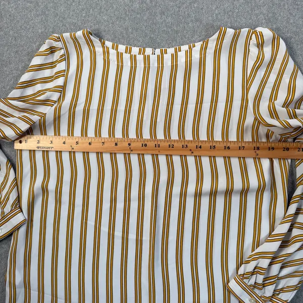 LOFT Women's Medium White Yellow Stripe Long Sleeve Keyhole Back Blouse Top - Image 6