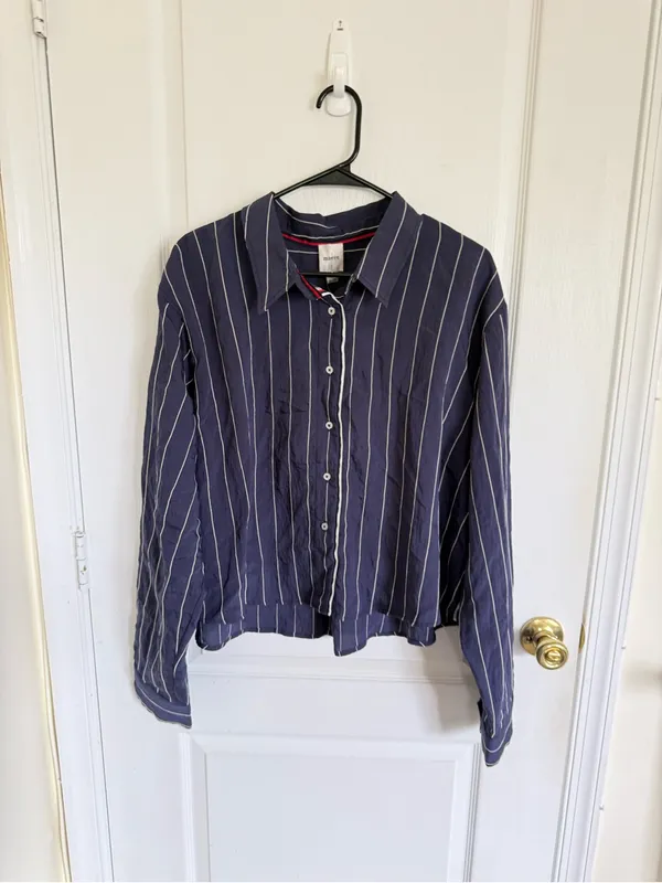 Anthropologie Maeve NEW Pinstripe Silken Button Down Crop Top - Image 3