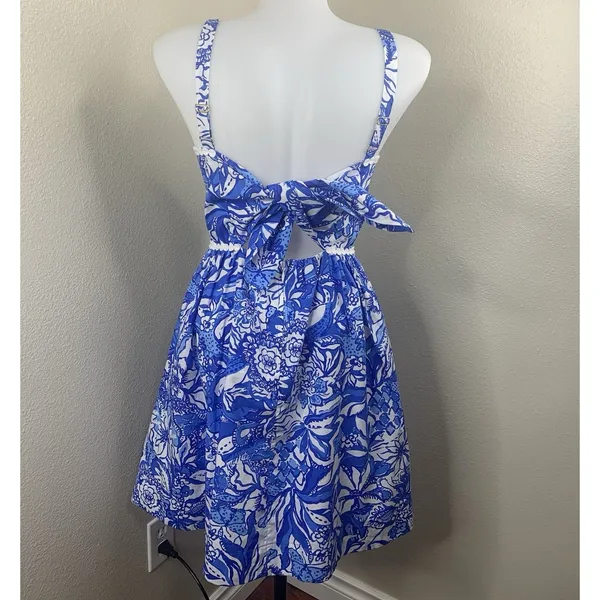 Lilly Pulitzer Haylan Cotton Dress Blue Tang Flocking Fabulous Fit Flare Sz 0 - Image 5