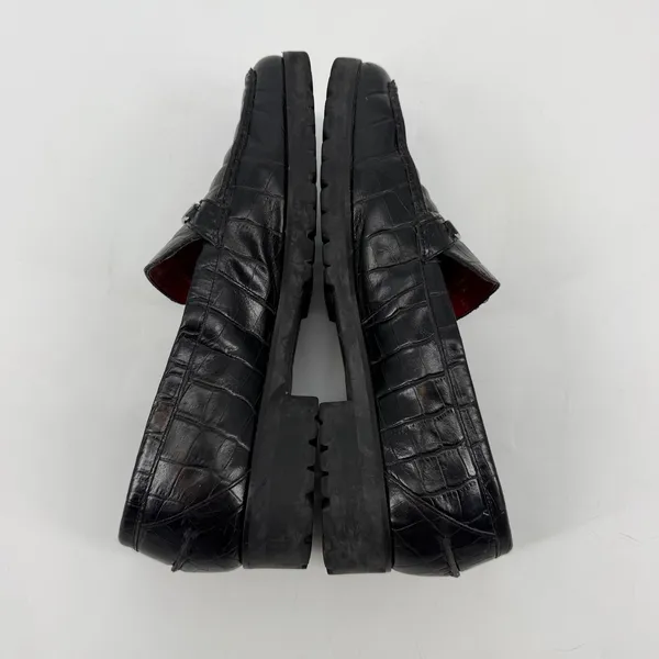 Ralph Lauren‎ Veronique Black Croc Embossed Leather Loafers RL Logo Size 9B - Image 6