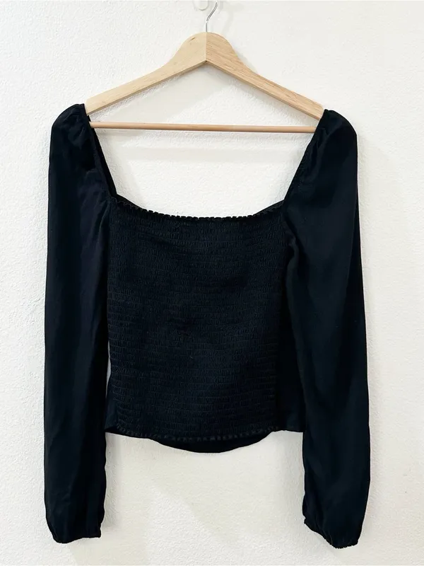 Reformation Women's Reign Sweetheart Neckline Long Sleeve Top Size 4 Black - Image 6