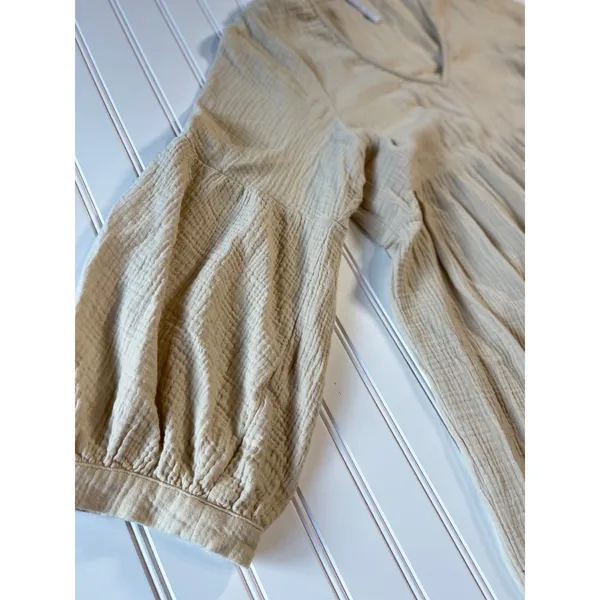 Rachel Pally Gauze Cecelia Dress XL Sand Beige Tiered Midi Balloon Sleeve V-Neck - Image 4