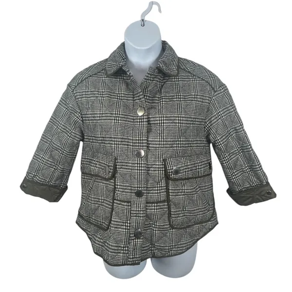 Zara Oversized Plaid Utility Coat Jacket Medium Green Gray Check - Image 2