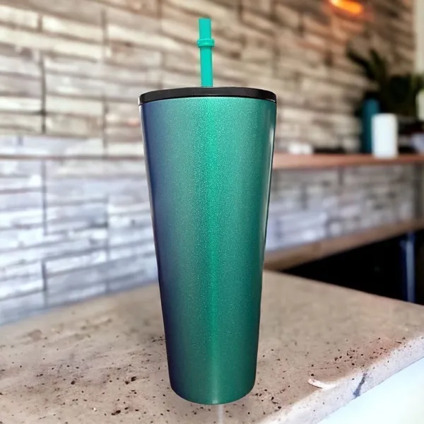 Starbucks NEW Stainless Steel Green & Blue Ombré 24 oz Tumbler with Straw - Image 3