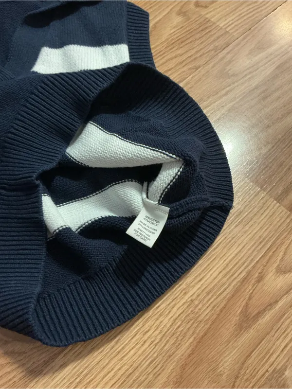 Moon & Madison Navy & White Striped Collared V‑Neck Knit Sleeveless Sweater - Image 5