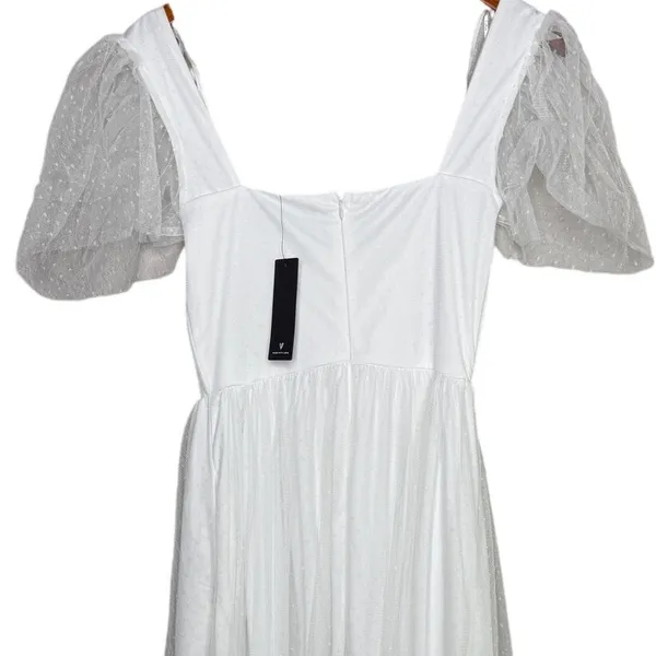 NWT Lulus Dreamy Celebration Sheer Tulle Bustier Swiss Dot Midi Dress S White - Image 7