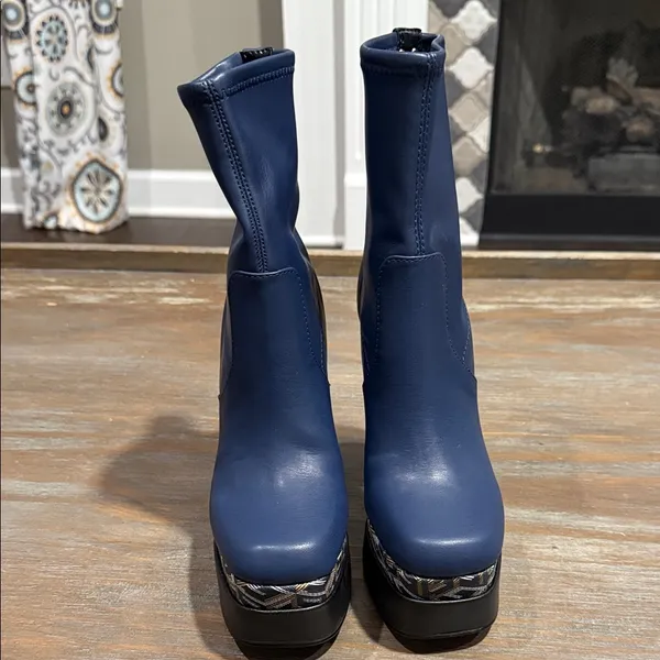 New Guess Women's Caballa Platform Block‎ Heel Boots Blue Size 6 Whimsigoth - Image 5