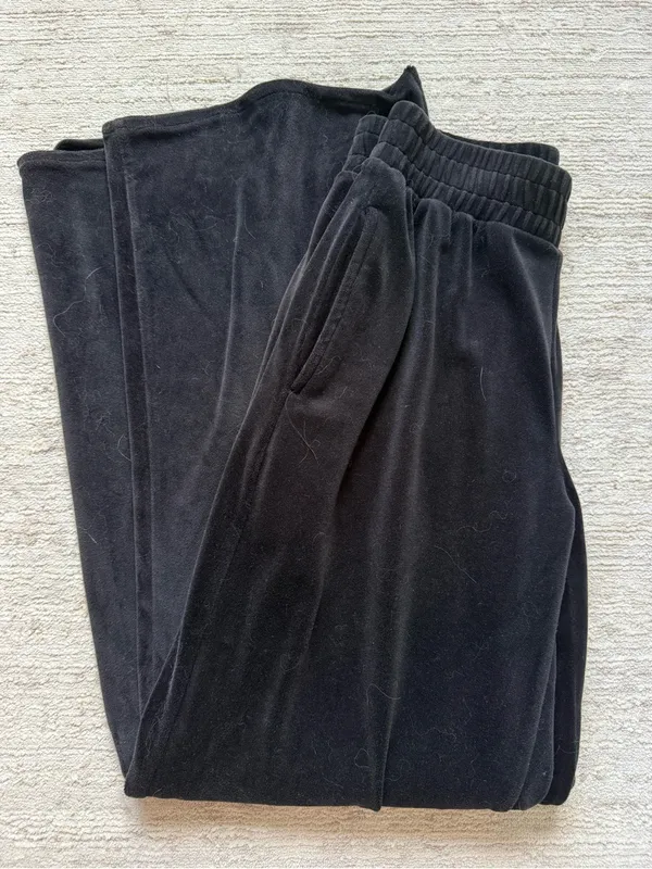 Black Wide Leg Velour Pants (Size XS) - Image 3