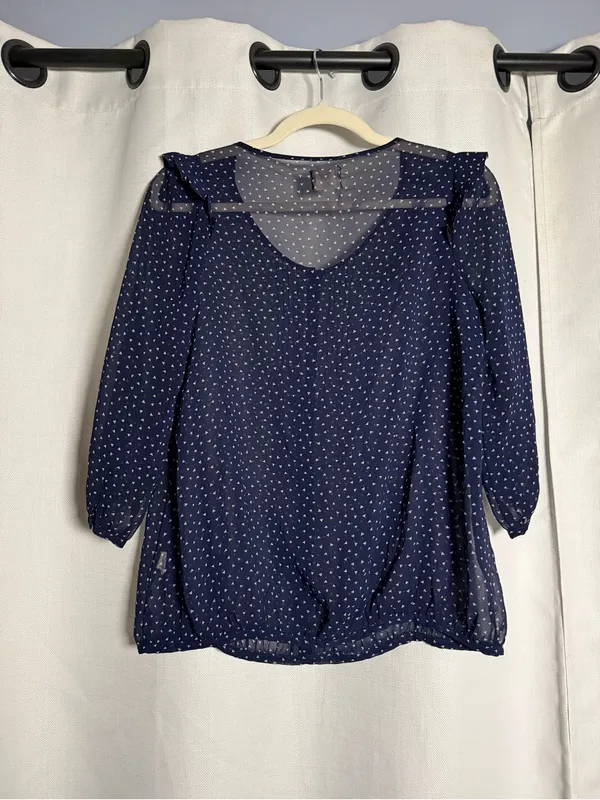 Pins And Needles Navy Blue and White Triangle Print Sheer Blouse Size Medium - Image 3