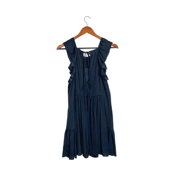 Free People Want Your Love Smocked Sleeveless Ruffle Babydoll Mini Dress Black S - Image 4