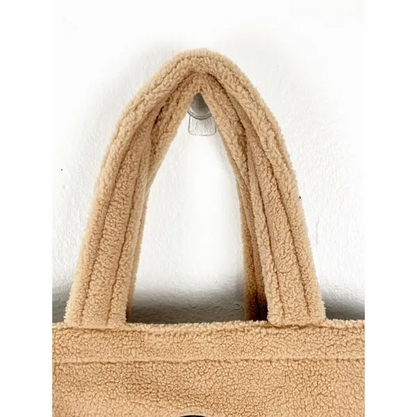 VICTORIA’S SECRET Tan Sherpa Fleece Double Straps Signature Logo Tote Bag - Image 7